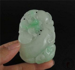 Jadeite Emerald Jade Pendant Netsuke Dragon,  Ruyi Open Relief Auspicious