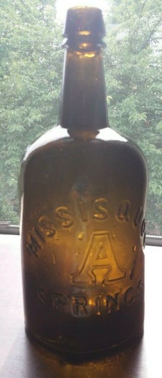 Antique Missisquoi A Spring Quart Mineral Water Bottle Olive Amber Sheldon Vt