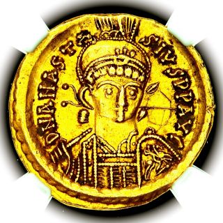491 - 518 Ad Anastasius I Byzantine Empire Gold Av Solidus Ngc Ch Xf 5/5 2/5
