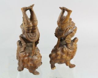 Chinese Qing Liu Hai & Toad Carved Wood Figures 3
