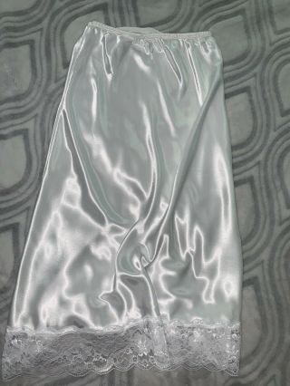 Vtg Liquid Oily Satin Half Slip Skirt Long 3.  5” Lace Hem L Xl