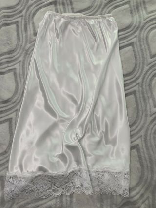Vtg Liquid Oily Satin Half Slip Skirt Long 3.  5” Lace Hem L XL 2