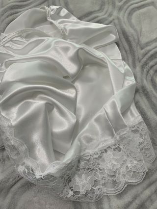 Vtg Liquid Oily Satin Half Slip Skirt Long 3.  5” Lace Hem L XL 3