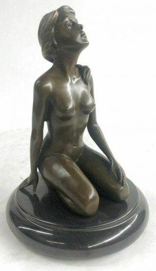 Art Noveau Deco Bronze Nude Girl Woman Relaxing Lady Figurine Statue Sculpture