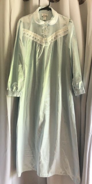 Nicole Usa Vtg Long Satin Nightgown Brushed Soft Lining Long Sleeves Size M