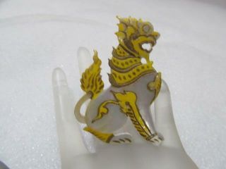 Vintage Antique Chinese Hand Carved Mother Of Pearl Mop Foo Dog Lion Brooch