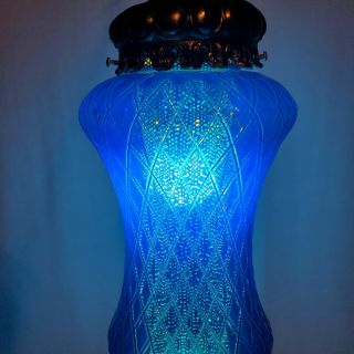 Vintage 60s Mid Century Modern Blue Glass Swag Hanging Light Lamp 20 inches long 3