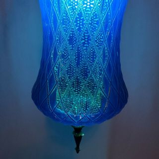 Vintage 60s Mid Century Modern Blue Glass Swag Hanging Light Lamp 20 inches long 4