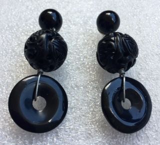 Dianne Bozarth One Of A Kind Antique Jewelry Dangle Earrings Black Lucite Beads