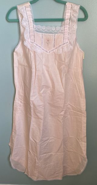 " Barbizon " Vintage Pink Cotton With Lace Slipdress/nightgown Nwt