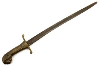 Antique German Sidearm Sword,  Bronze Hilt & Large Lion Head Pommel,  Marked Blade