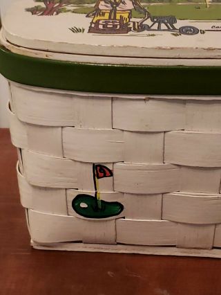 Vintage Signed Caro Nan Wooden Basket Box Purse Golf Bag White And Green Tee 2
