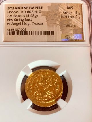 602 - 610 Ad Phocas Byzantine Empire Constantinople Gold Av Solidus Ngc Ms 4/5 4/5