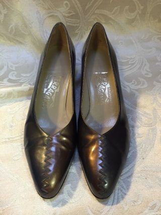 Vintage Salvatore Ferragamo Heel Pump Shoe Metallic 2 Tone Silver Bronze 7.  5 Aa
