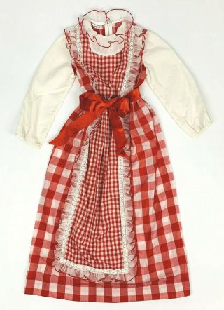 Vintage Dress For Large Doll Or Small Child Red Gingham Ruffles Lace Costume