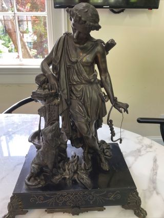 19th Century Antique French Victorian Spelter Statue Diana The Huntress
