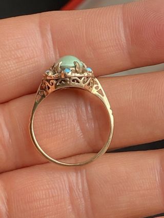 Antique Rare Bi Bernard Instone 9ct Mark Turquoise Gold Ring - Uk Size N