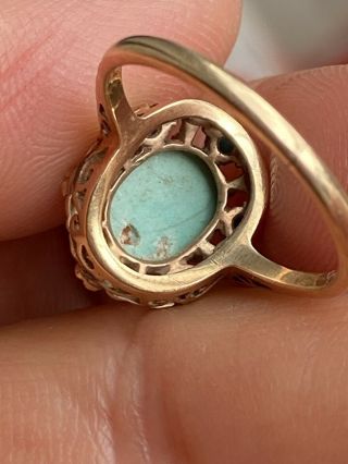 Antique Rare BI Bernard Instone 9ct Mark Turquoise Gold Ring - Uk Size N 3