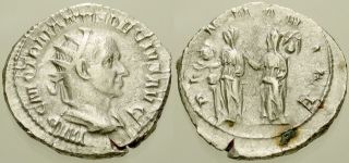 024.  Roman Silver Coin.  Trajan Decius,  Ar Antoninianus.  Rome.  Pannoniae.  Vf