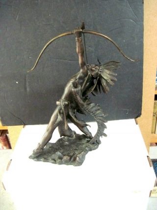 Vintage Bronze Statue Of American Chief With A Bow And Arrow