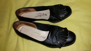Vintage 1960 ' s Black Leather Fringe Shoes Manor Bourne I.  Magnin Size 5 B 2