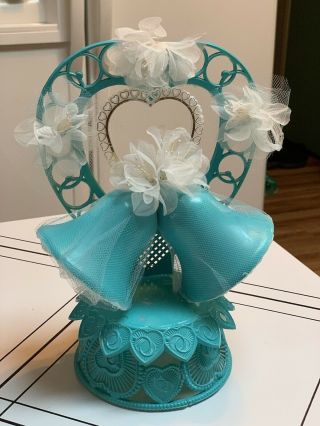 Vintage Wedding Cake Topper Turquoise Plastic Bells 10 " Tall