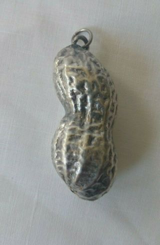 Antique Large Sterling Silver Peanut Necklace Pendant Or Bracelet Charm 12 Grams