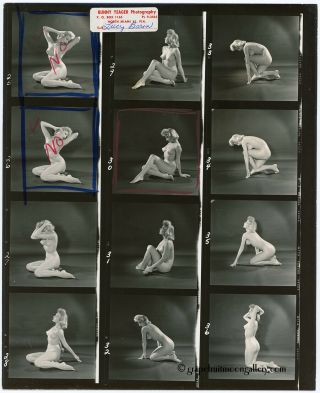 1950s Bunny Yeager Contact Sheet Photo 12 Frames Lucy Baron Nude Figure Study