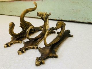 Set/3 Old Animals Style Brass Finished Brass Hook Wall Mounted Coat Hat Hooks