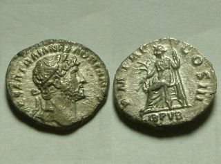 Rare Ancient Roman Silver Coin Denarius Hadrian Libertas Branch,  Scepter