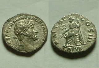 Rare ancient Roman silver coin denarius Hadrian Libertas branch,  scepter 3
