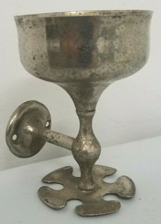 Antique Victorian Vtg Nickel Plated Wall Mounted Toothbrush Holder With Cup