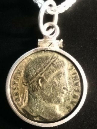 Constantine Great Wreath Ancient Roman Coin 925 Sterling Bezel Pendant Necklace