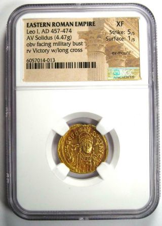 Eastern Roman Leo I AV Solidus Gold Coin 457 - 474 AD - Certified NGC XF (EF) 2
