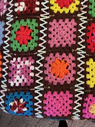 Vintage 1970’s Multicolored Hand Crochet Afghan Blanket Throw Granny Squares 2