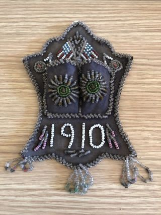 Antique Native American Beaded Wall Match Holder,  Circa 1910 By Iroquois
