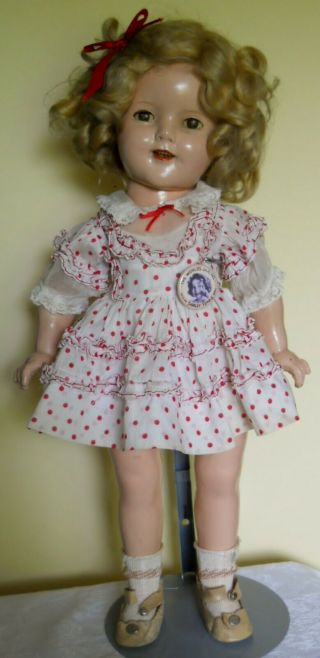 Vintage 18 " Composition Ideal Shirley Temple Doll All Tagged & 2 Pins