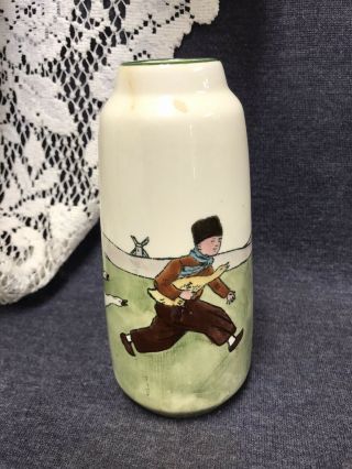 Antique Haag Pottery Vase.  Made In Austria Dutch Boy Geese Windmill Hand Painted