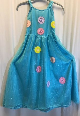 Rubies Barbie Play Dress Up  Long Dress Sz Med With Sparkles & Flowers