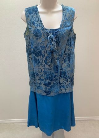 Vintage Antique 1920 Blue Velvet Flapper Dress Gown Size Medium