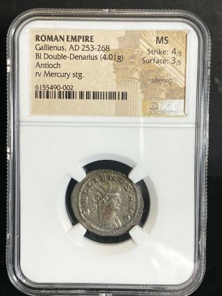 Ngc Ancients Roman Empire Gallienus Ad 253 - 268 Bi Double Denarius Ms Coin