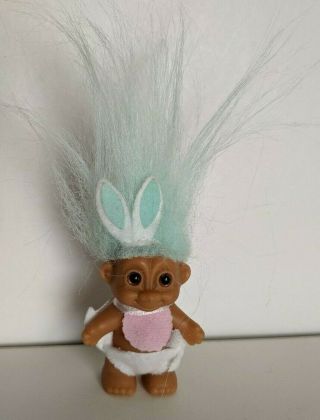 Russ Troll Standing Baby Easter Bunny Rabbit Ears - Aqua/teal Hair - Diaper,  Bib