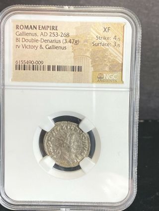 Ngc Ancients Roman Empire Gallienus Ad 253 - 268 Bi Double Denarius Xf Coin