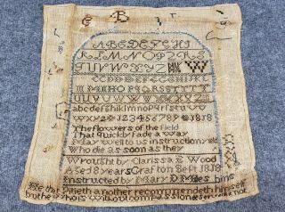 Antique 1818 Embroidery Sampler Grafton Cross - Stitch Alphabet Provenance Frame