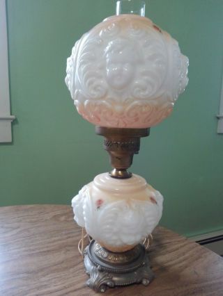 Antique Pink Satin Glass Baby Child Cherub Angel Face Gwtw Parlor Lamp