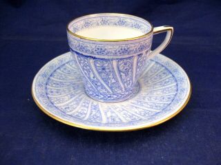 Miniature Antique Copeland Spode Tea Cup & Saucer - Unusual Light Blue Design -