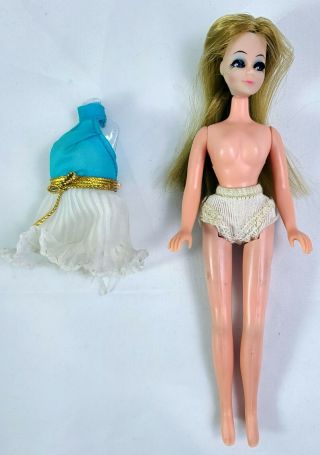 Vintage Dawn Doll Blue/white Dress 1970 Topper Blonde Clear Dressform