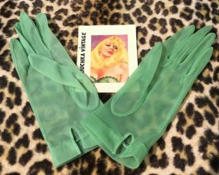 French 1950s Woman Stretch Summer Gloves Sheer Apple Green Made In France Unworn