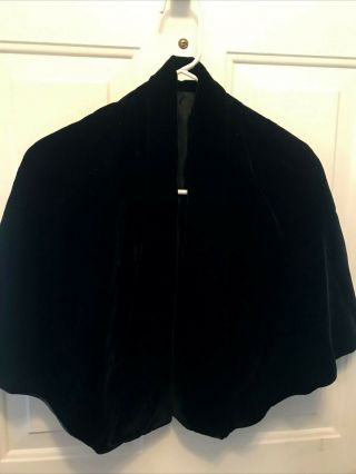 1950s Black Velvet Evening Cape - True Vintage Style,  Fully Lined,  Shawl Collar