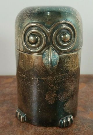 Vintage Owl Silver Plate? Toothpick Or Match Holder? Owl Container Unique Bird